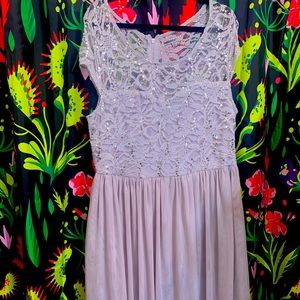 Grey silver lace mesh sequin cap sleeve cocktail skater  empire waist dress 2x